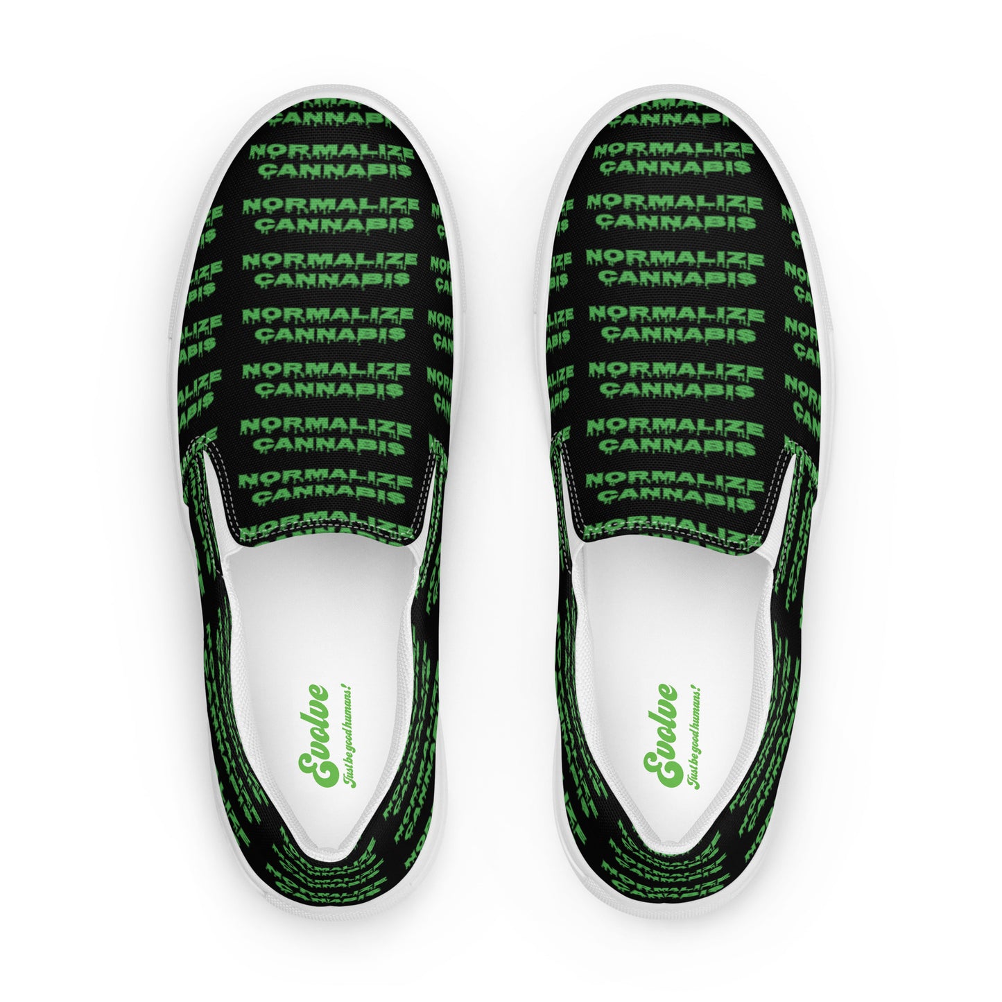 Men’s Normalize Cannabis slip-on canvas shoes Black and Green
