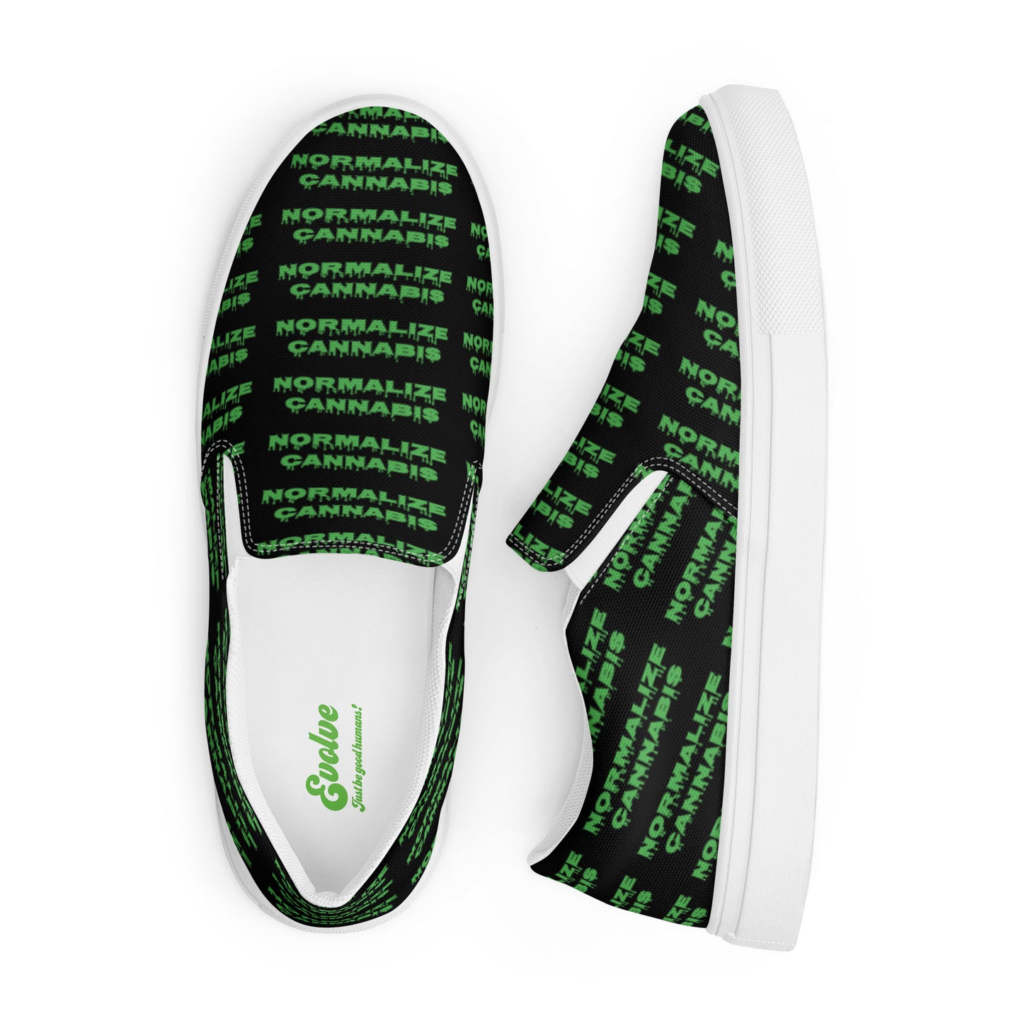 Men’s Normalize Cannabis slip-on canvas shoes Black and Green