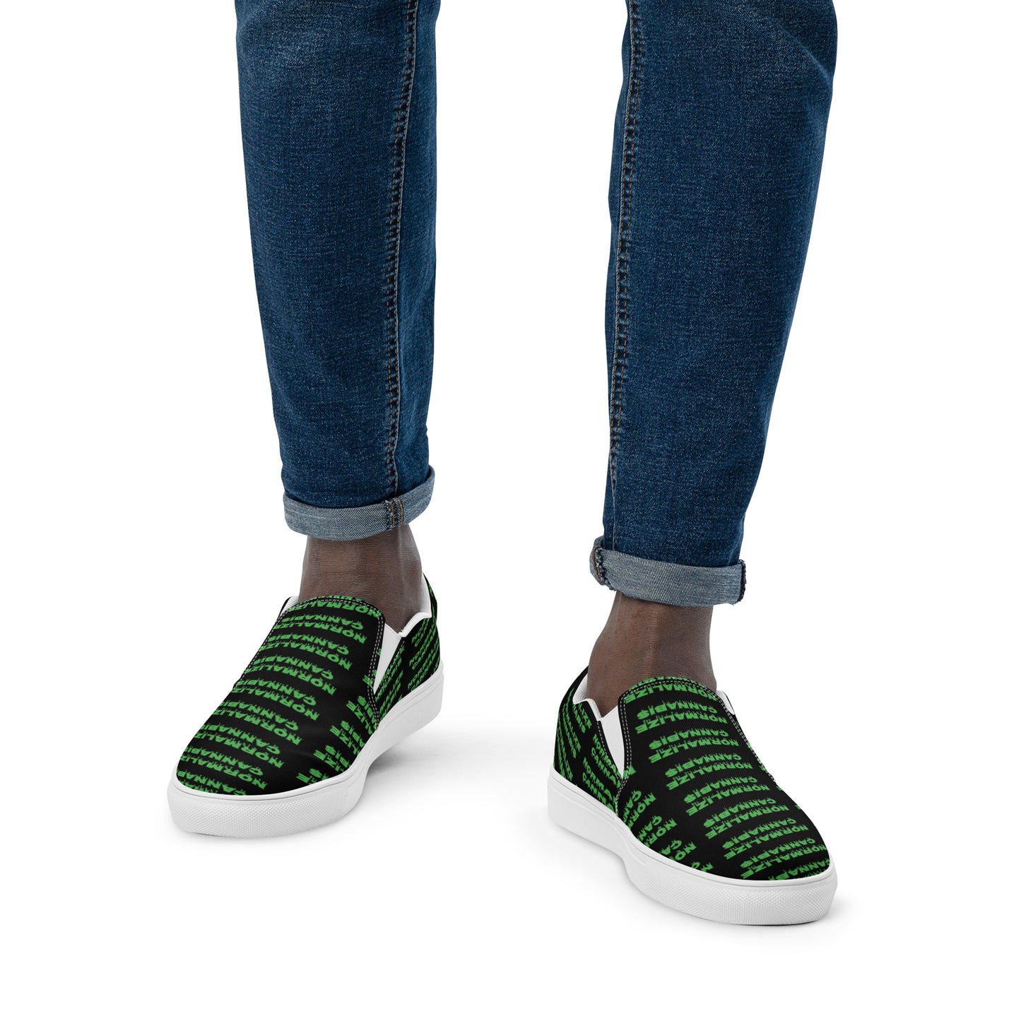 Men’s Normalize Cannabis slip-on canvas shoes Black and Green
