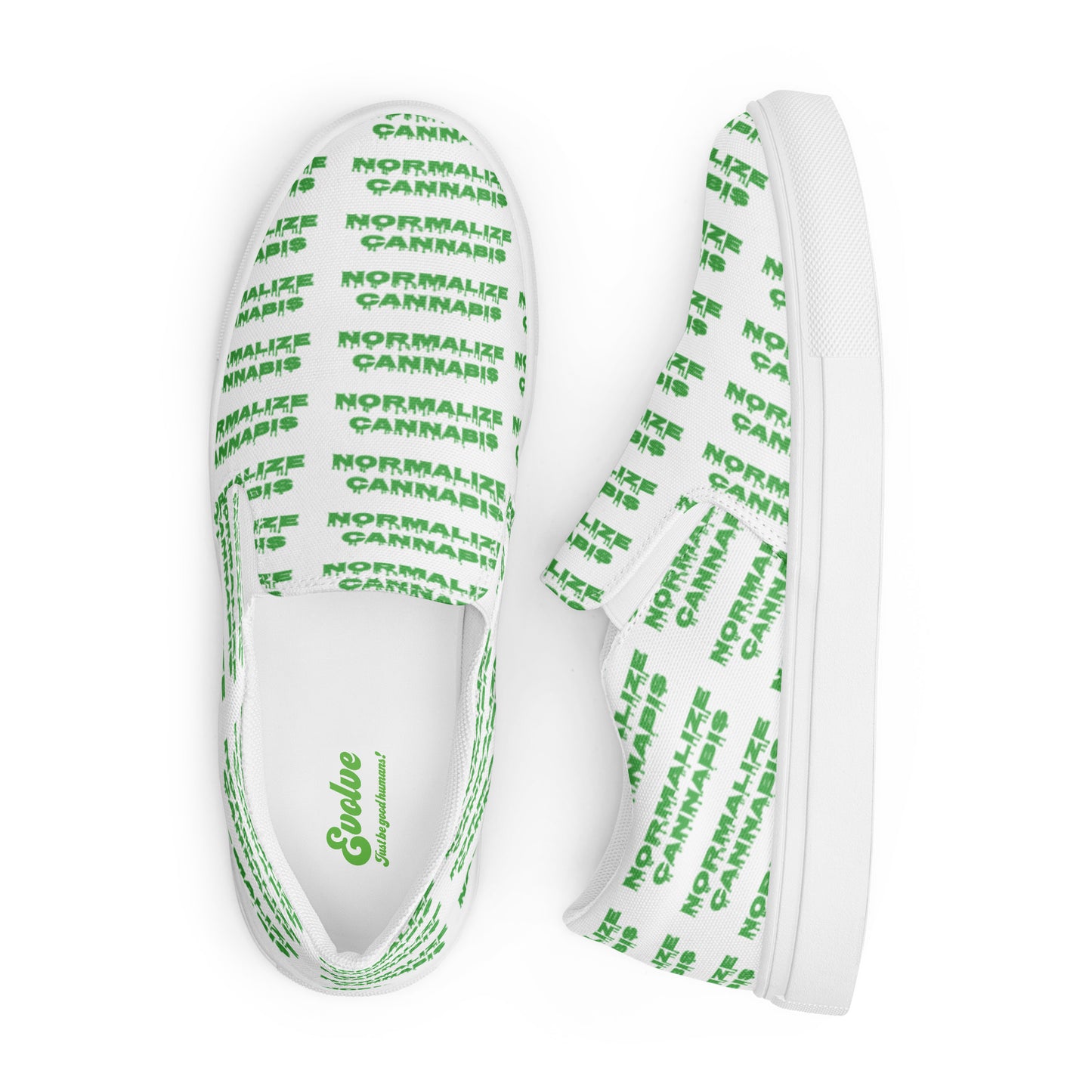 Men’s Normalize Cannabis slip-on canvas shoes White and Green