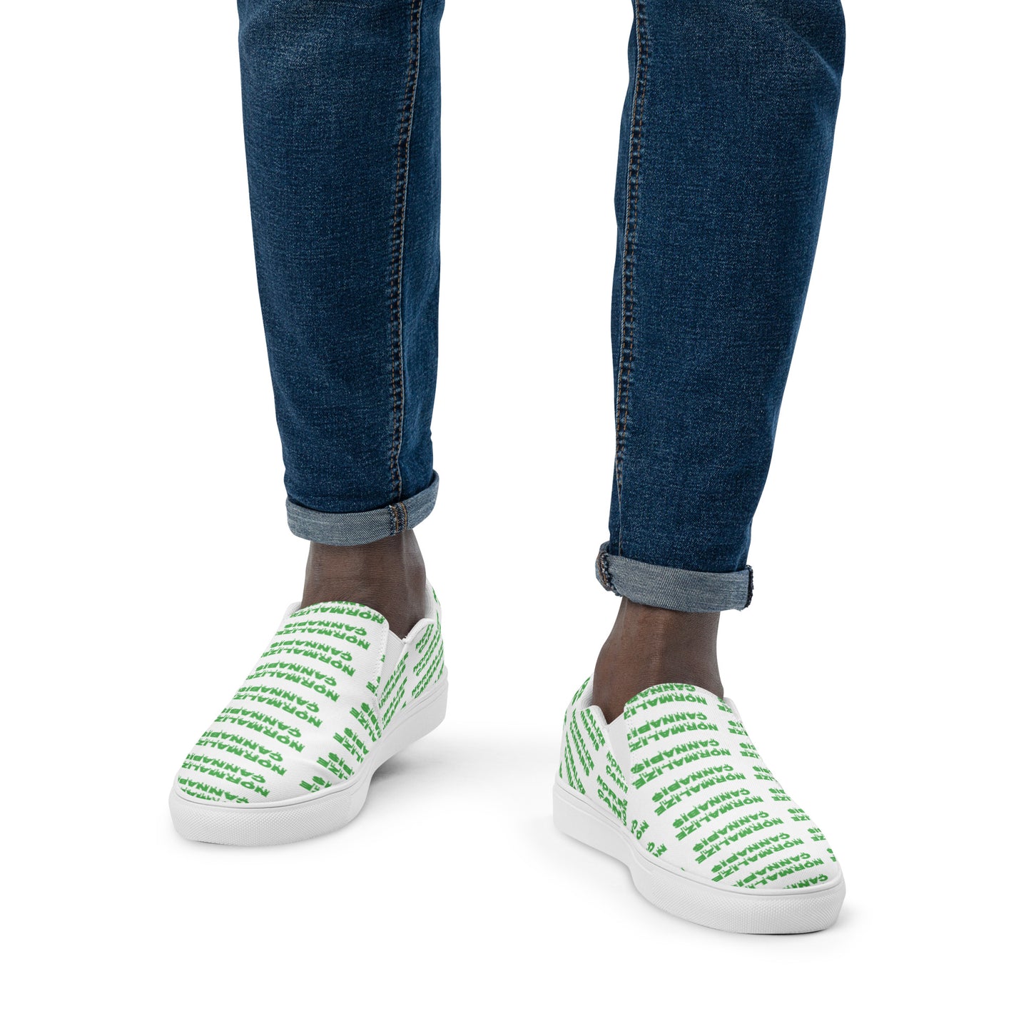 Men’s Normalize Cannabis slip-on canvas shoes White and Green