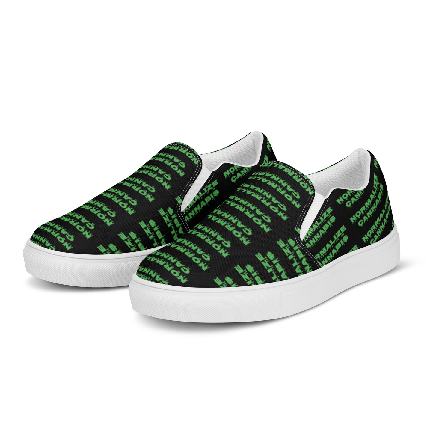 Men’s Normalize Cannabis slip-on canvas shoes Black and Green