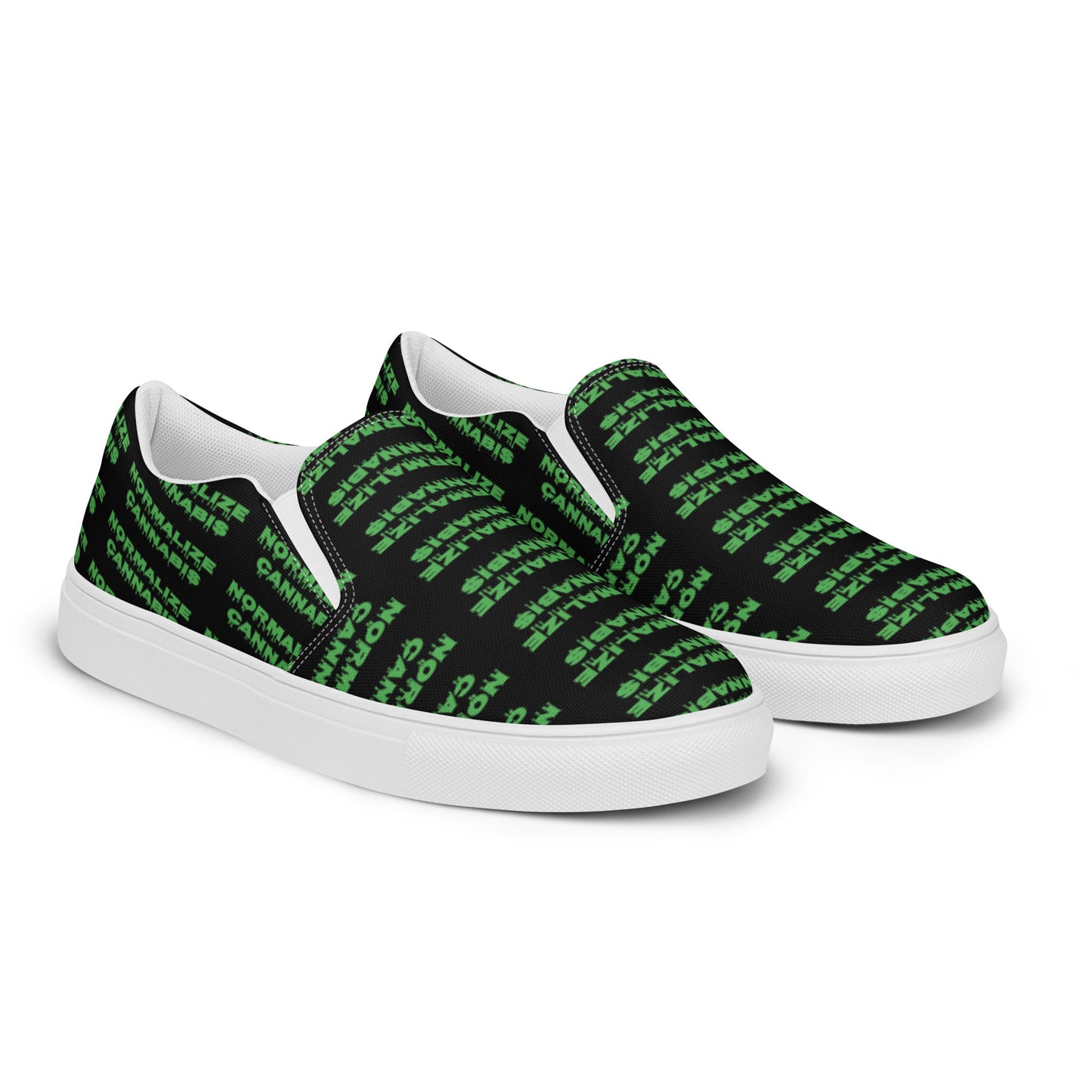 Men’s Normalize Cannabis slip-on canvas shoes Black and Green